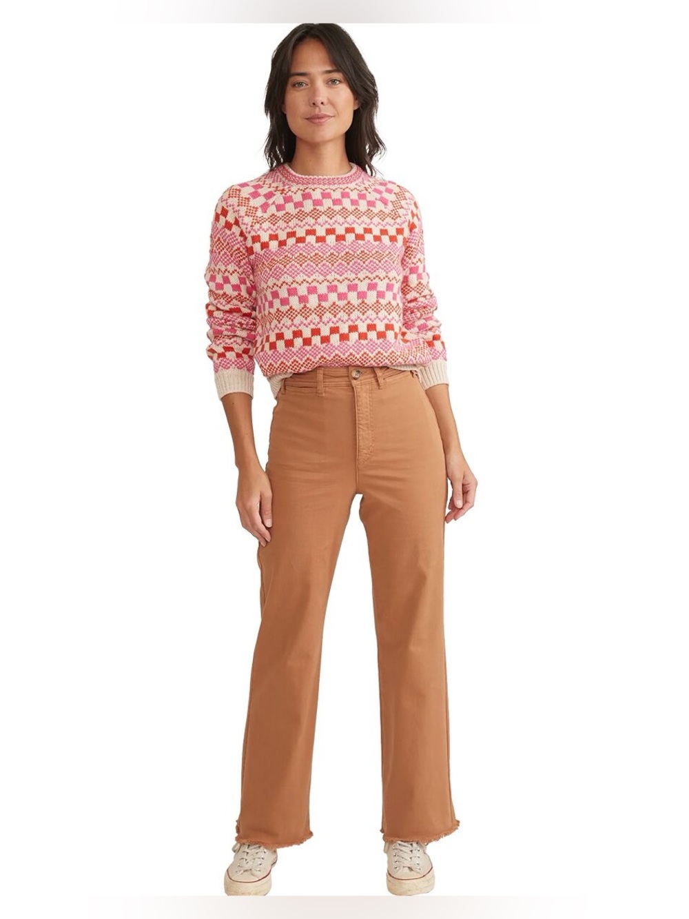 Marine Layer Raw Edge Bridget Tobacco Pant Womens Size 0 Tan High Waist Wide Leg